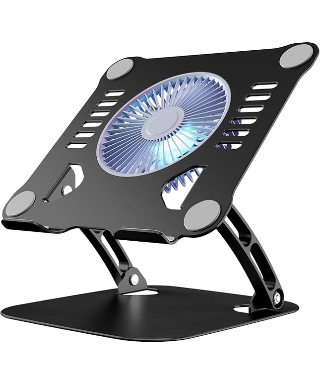SHUWEI Laptop Cooling Stand with 3 Speed Fan, Adjustable Height Laptop Stand for Desk, Ergonimic Aluminum Laptop Cooling Pad for 10-15'' Notebook - Black