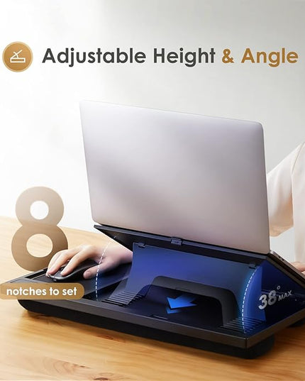 LORYERGO Adjustable Laptop Desk with Cushion, Mouse Pad & Cellphone Slot - Laptop Stand for Bed & Couch, Lap Desk for Home & Office (Black)