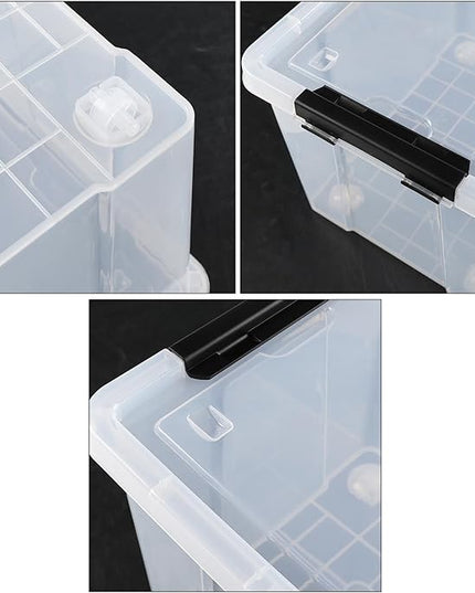 22 Quart Clear Latching box, Plastic Storage Bin with Wheels, 6 Packs