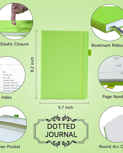 Dotted Journal Kit, Feela Dot Grid Journal Hardcover Planner Notebook Set For Beginners Women Girls Note Taking with Journaling Supplies Stencils Stickers Pens Accessories, A5, 224 Pages, Apple Green
