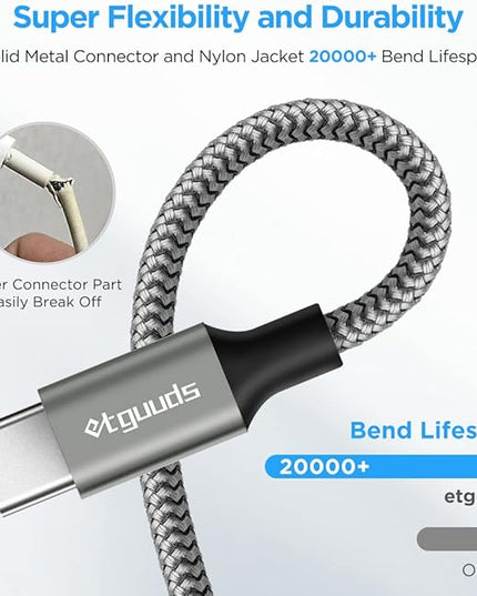 etguuds USB A to USB C Cable 6.6ft, 2-Pack, 3A Fast Charging Type C Charger Cord for iPhone 17 16 15 Pro Max 16e 17 Air, Samsung Galaxy S25 S24 S23 S22 S21 S20 A17 A16 A56 A55 Flip Fold, Gray
