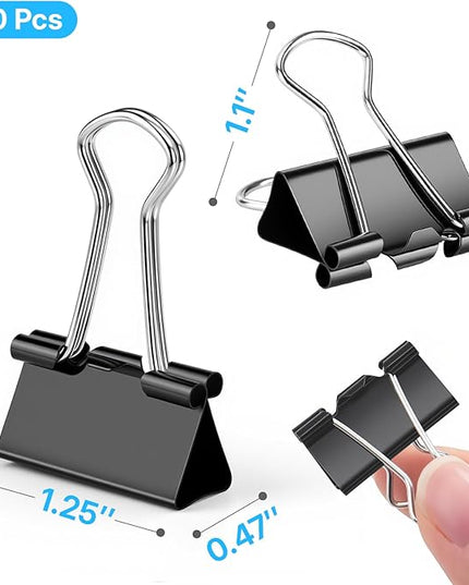 OWLKELA 120 PCS Medium Binder Clips 1.25 Inch, Metal Paper Clamps Bulk, Black Clips for Home, School and Office Supplies
