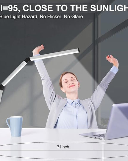 Micomlan LED Desk Lamp for Home Office, Architect Clamp Desk Lamp with Remote Control, Adjustable Dimmable Swing Arm Clamp on Table Light Clip-on Dual Light 5 Brightness Levels & 4 CCT Modes