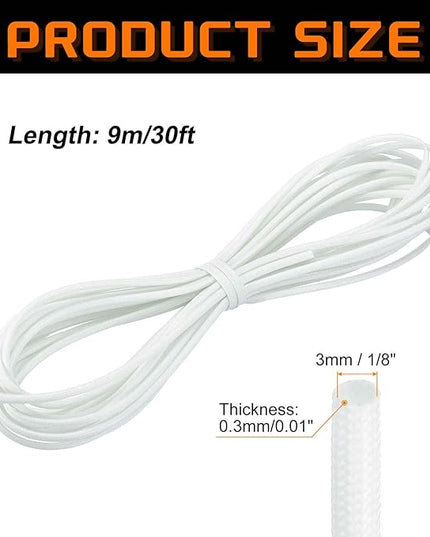 MECCANIXITY 30ft Braided Cable Sleeve, 1/8" ID 200C High Temperature 1500V Fiberglass Wire Insulation Cord Protector Organizer Wires Management for Motor Engine Fuel Line, White