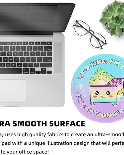 Colorful Dumpster Round Mouse Pad 8.6 x 8.6 Inch, Cute Funny Mousepad for Laptop Gaming, Stitched Edge Non-Slip Rubber Base, Home Office Decor Desk Accessories