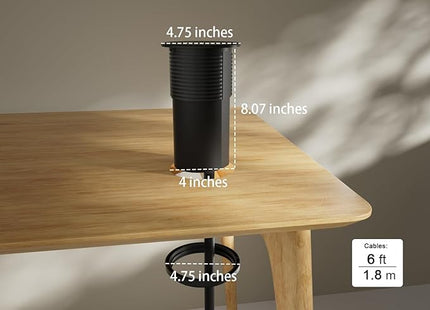 Pop up Outlet - 4-inch Hole,4-AC Outlet,20W USB C,15W Wireless Charging,2-USB Port,Desktop Recessed Grommet Power Outlet for Kitchen Island Countertop,6 ft Cable,Black