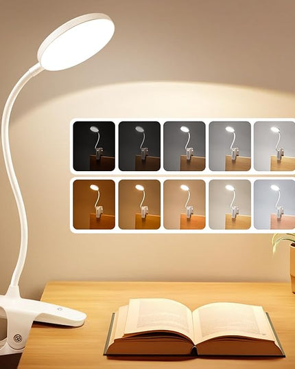 Mubarek Desk Light,3600mAh Battery Operated Light,5 Brightness+5 Color Clip on Reading Lamp,400LM 36 LED Desk Lamp with Clamp,Rechargeable Lamps Cordless Lamps, Reading Lights for Books in Bed,Table