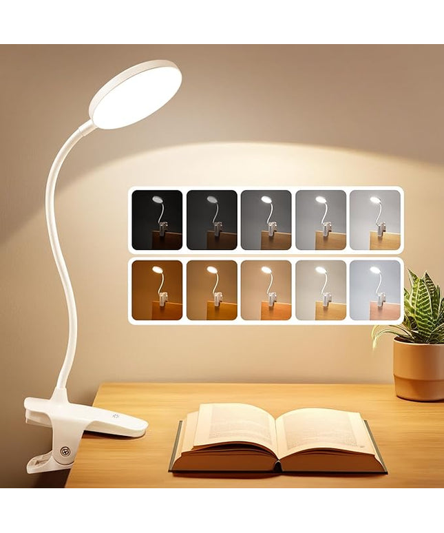 Mubarek Desk Light,3600mAh Battery Operated Light,5 Brightness+5 Color Clip on Reading Lamp,400LM 36 LED Desk Lamp with Clamp,Rechargeable Lamps Cordless Lamps, Reading Lights for Books in Bed,Table