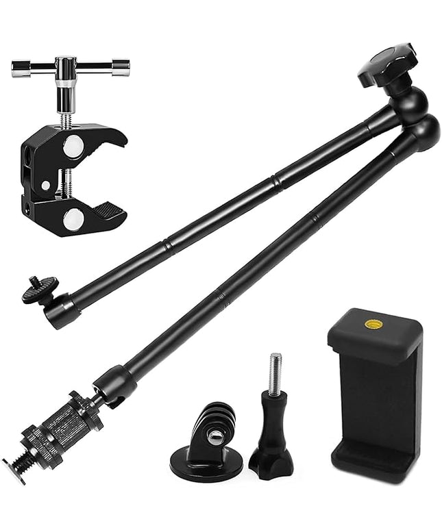 20" Magic Arm Clamp Kit with 1/4" & 3/8" Thread Clamp,Adjustable Friction arm- Articulating arm,with/Phone Clip/Tripod Mount Adapter,for Action Camera/DSLR/LCD Monitor/LED Lights/Cell Phone