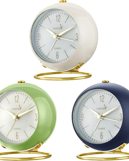 FLOITTUY Silent Table Analog Alarm Clock No Ticking, Lighted on Demand and Battery Operated, Beep Sounds, Small Desk Clock(Navy Blue)