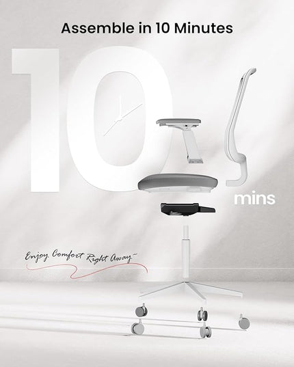 ProtoArc Ergonomic Office Chair - Flexer Desk Chair with Foam Cushion Sliding Seat, Advanced Airflow Mesh, Adjustable Armrest, Swivel Computer Chairs for Home Office - White