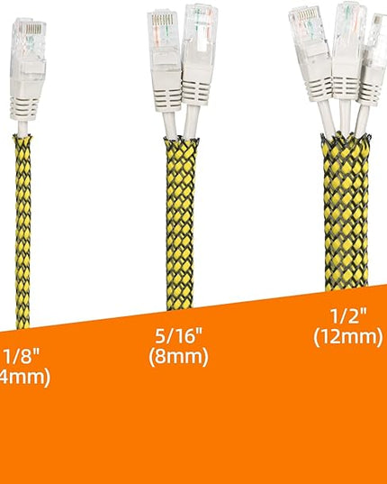 Braided Expandable Cable Sleeve, 25ft PP Cotton and PET Braided Cable Management, Flexible Mesh Wire Loom and Cable Protector for TV, Computer, Home Theater, Automotive (Yellow, 5/16")