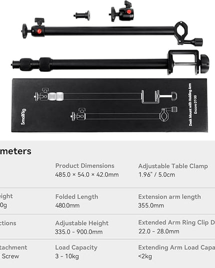 SMALLRIG Camera Desk Mount Table Stand with Magic Arm and 1/4" Ball Head, 13"-35.4" Adjustable Light Stand, Tabletop C Clamp for DSLR Camera, Ring Light, Live Streaming, Photo Video Shooting - 3992