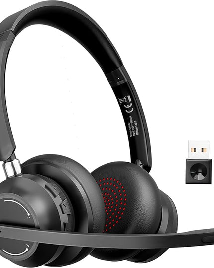 Blue Air Wireless Headphones with Microphone, Bluetooth Headset with Noise Cancelling Mic & USB Dongle & Mic Mute, 40H Playtime, Powerful Sound, for Work Meetings Calls Computer Laptop PC Phone