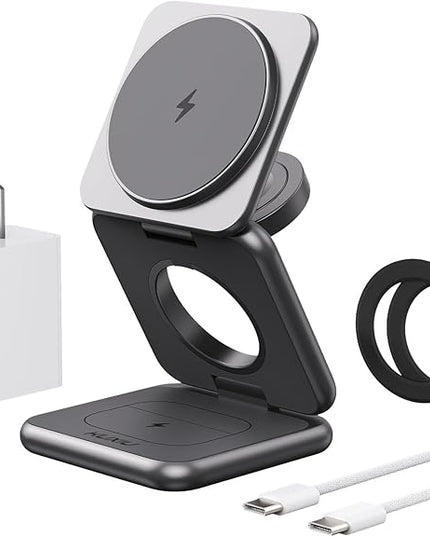 KU XIU Wireless Charger for Samsung,Zinc Alloy Foldable 3 in 1 Wireless Charging Station for Samsung Galaxy S25 Ultra S24 S23 S22 Note Z Fold 7 Flip/Buds,Fast Charger for Galaxy Watch Ultra 8 7 6 5 4