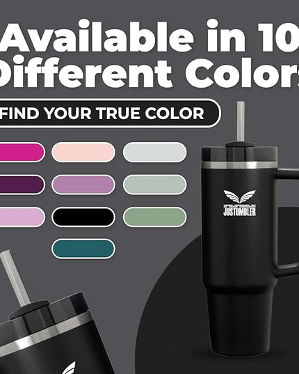 40 Oz Insulated Tumbler with Handle and Straw, Stainless Steel Coffee Travel Mug with Lid, Leak Proof Water Bottle with Accessories, Black