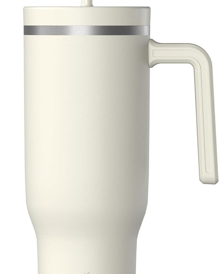 Hydrapeak Voyager 40 Oz Stainless Steel Tumbler with Handle, Insulated Water Bottle With Straw & Lid, Cupholder Friendly Reusable Travel Mug (Ivory)