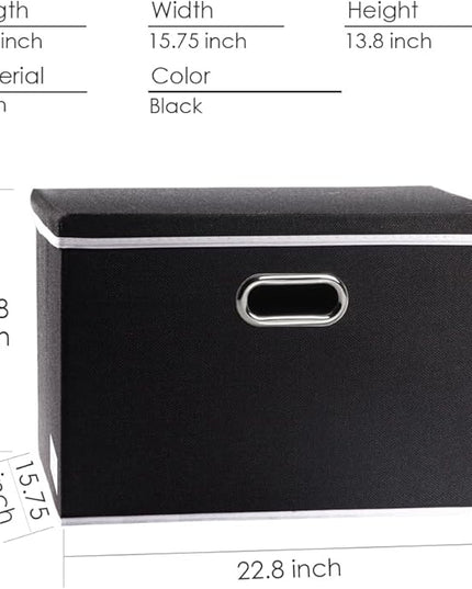 PRANDOM Extra Large Collapsible Storage Bins with Lids [3-Pack] Linen Fabric Foldable Storage Baskets Boxes Organizer Containers Cube with Cover for Bedroom Closet Office Nursery (22.8x15.7x13.8)