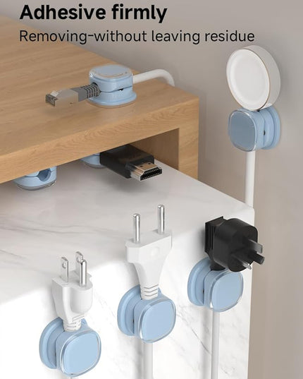 Magnetic Cable Clips, Adjustable Cord Holder Management, Adhesive Wire Keeper Organizer for Home Office Desk Phone PC Car Wall Desktop Nightstand Appliance (9-PCS Blue)