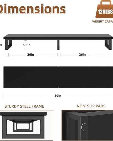 YAOHUOO 59" Large TV Riser for 32-75 inch TV, TV Riser Stand Shelf with Steel Legs, Tabletop TV Stand Riser for Home Office,Black