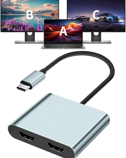 Aplimln USB C to Dual HDMI Adapter, 4K@60Hz Type-C to HDMI Splitter for Dual Monitors Extend Display for MacBook Pro/Air, Dell XPS 13/15/17, HP, Lenovo, Samsung Galaxy, Surface Type C Laptop