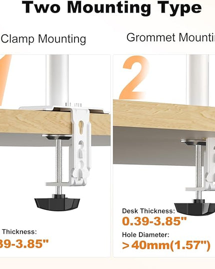 Suptek Dual LED LCD Monitor Stand up Desk Mount Extra Tall 31.5" Pole Heavy Duty Fully Adjustable Stand for 2 / Two Screens up to 27 inch,White (MD6842W)