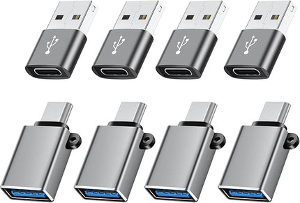 USBC to USB Adapter 8 Pack,USB to USB C Adapter,USB-A Type-C Male Female OTG Adaptor,USBA USBC Adapter Set for iPhone 17 16 15,MacBook Pro,iPad,Samsung Galaxy,iMac,Grey