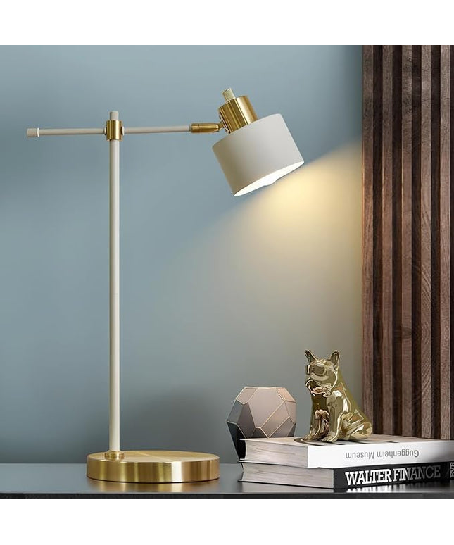 OYEARS Modern Industrial Desk Lamp for Reading LED 22.2“ Metal Table Lamp Light for Office Bedroom Study Room Living Room Nightstand Bedside Lamps Gold and Matte Cream Accent (Cream, Bulb Included)
