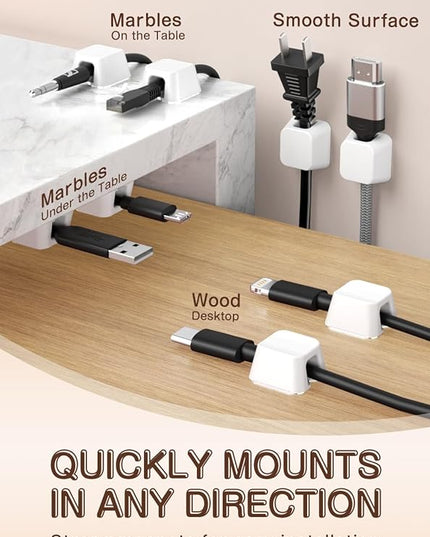 Maveek Magnetic Cable Clips, 5 Pack Square Cord Organizer with Magnets and Metal Plates, Silicone Cable Holders for USB C, HDMI, Ethernet, Charging Cords – Desk, Wall, Office & Car Use (White)