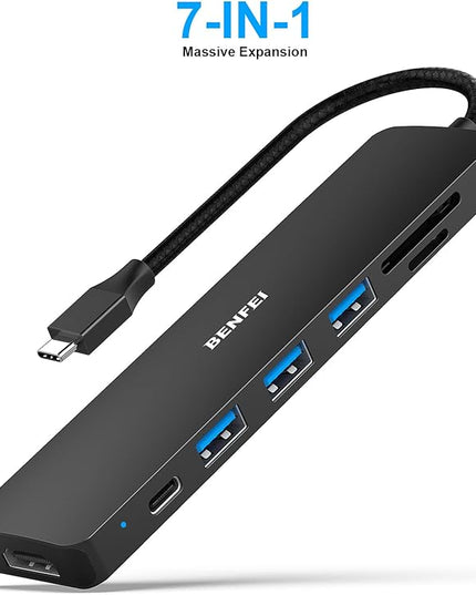 BENFEI USB C HUB 7-in-1, USB-C HUB Multiport Adapter with HDMI (4K @ 60Hz Certified)/100W Power Delivery/3*USB 3.0 5Gbps/SD/TF Card Reader (160MB/s) for iPhone 15 Pro/Max MacBook iPad Pro iMac S23