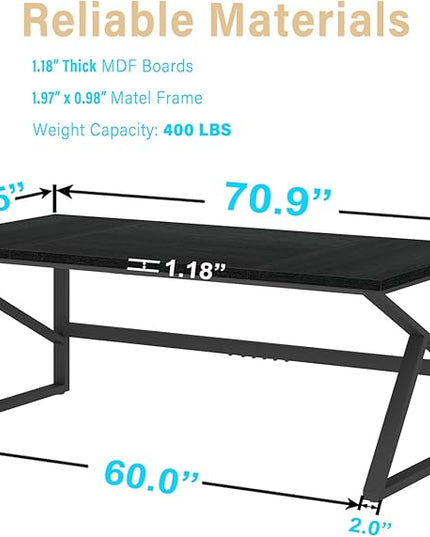 HSH 70 Inch Long Black Desk, Large Metal Wood Computer Desk for 2 Monitors, Modern Home Office PC Laptop Desk for 2 People Executive Writing Work Study Gaming, Simple Bedroom Living Room Black Table