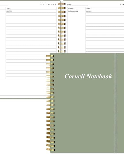Yaridar A4 Cornell Notes Notebook - College Spiral Cornell Notebooks for Note Taking, Subject Ruled Steno Pads for Office/School/College/Home, 8.5" x 11", Green