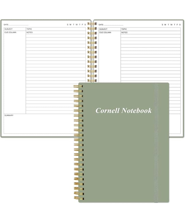 Yaridar A4 Cornell Notes Notebook - College Spiral Cornell Notebooks for Note Taking, Subject Ruled Steno Pads for Office/School/College/Home, 8.5" x 11", Green