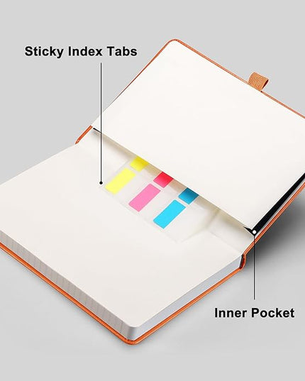 RETTACY Graph Grid Paper Notebook, 192 Pages, A5 Medium Size (5.7'' x 8.3''), 5 Squares per Inch, Leather Hardcover, 100 GSM Thick Paper, for School, Students, Math, Engineering (Orange)