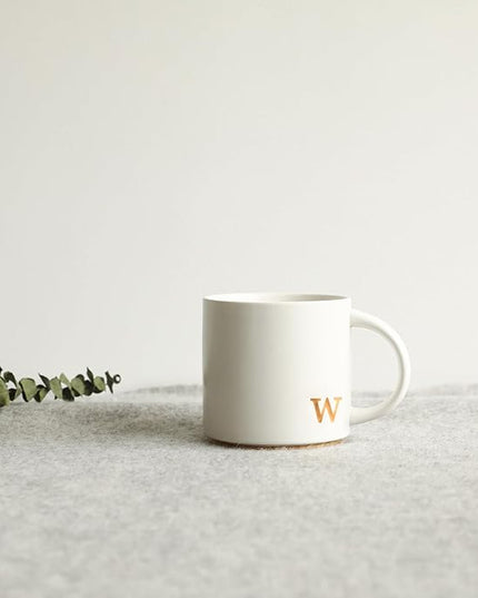 COLLECTIVE HOME - Monogram Ceramic Mugs, 15 oz Golden Initial Coffee Cups, Elegant Alphabet Tea Mugs, Elegant Personalized Mug with Gift Box, Luxurious Cups for Office and Home (w)