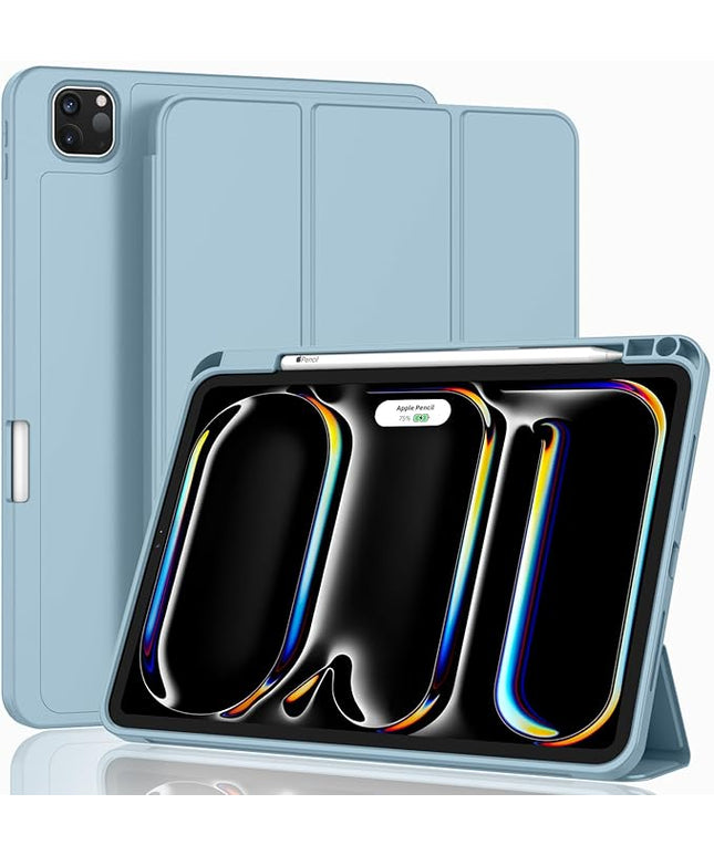 ZryXal iPad Pro 11 Inch Case (M5) 2025/ (M4) 2024 (Model: A2836/A2837/A3006), Trifold Stand Smart Cover with Pencil Holder and Soft TPU Back, Auto Wake/Sleep (New Light Blue)