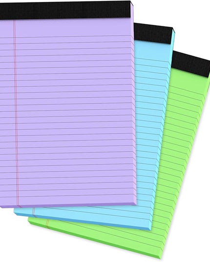 Colored Legal Pads, 3 Pack Writing Pads 8.5 x 11, Wide Ruled Legal Notepads, Lined Pads of Paper 8.5 x 11, Blue/Purple/Green Note Pads, 30 Sheets Per Legal Pads for School, College, Office, Home