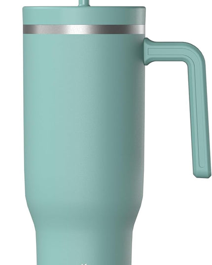 Hydrapeak Voyager 40 Oz Stainless Steel Tumbler with Handle, Insulated Water Bottle With Straw & Lid, Cupholder Friendly Reusable Travel Mug (Pale Sage)