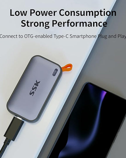 SSK Portable SSD 1TB External Solid State Drives, up to 1050MB/s USB C SSD External Hard Drive USB 3.2 Gen2 for iPhone 15/Pro, Windows, Mac, Android Phones and Tablets