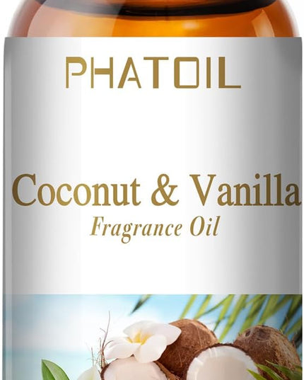 100ML/3.38fl.oz Coconut & Vanilla Fragrance Oils, PHATOIL Coconut & Vanilla Oil for Diffuser, Humidifier, Scented Oils for DIY Soap, Candle Making with Premium Glass Dropper