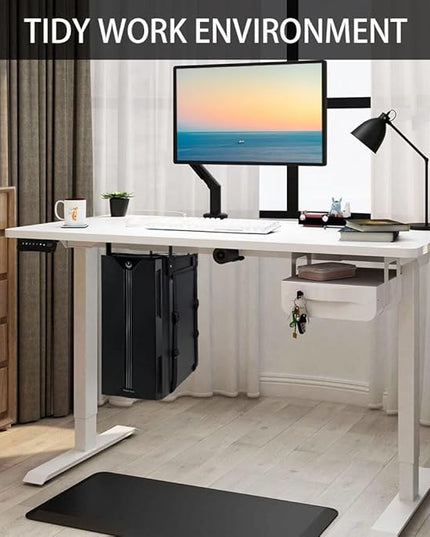 Under Desk PC Mount with Anti Scratch Sponge, Adjustable CPU Holder Bracket for Computer Tower (Black, Fixed)