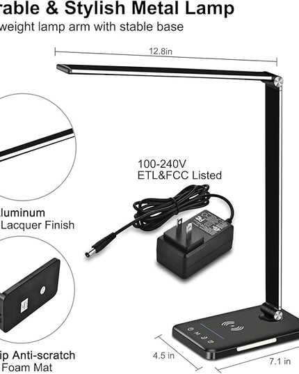 AFROG 8-in-1 4th Gen Multifunctional LED Desk Lamp with 10W Fast Wireless Charger,USB Charging Port,1200Lux Super Bright,5 Lighting Mode,7 Brightness，40 Min Timer,Night Light Function,5000K