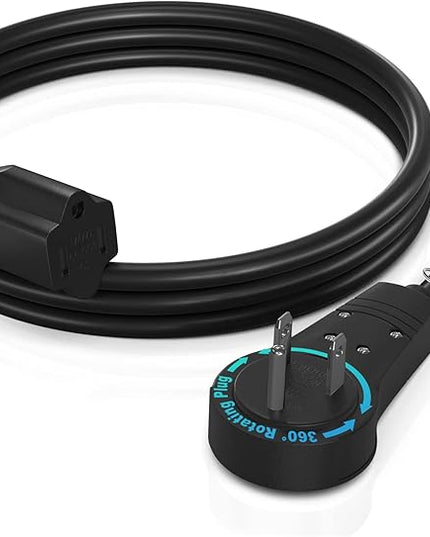 Maximm Extension Cord 4 Feet – 360° Rotating Flat Plug, 3-Prong Grounded Power Cable – UL Certified, 13A 125V, Heavy Duty 14AWG Wire – Ideal for Tight Spaces Behind Furniture – Black