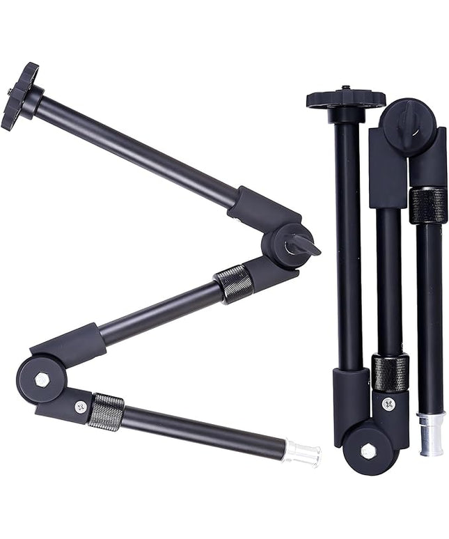 24.8in 3-Section Adjustable Friction Power Articulating Magic Arm, Overhead Camera Mount Bracket with 1/4" Screw, 3/8" Thread Hole and 5/8” Stud for Camera, LCD Monitor/LED Lights