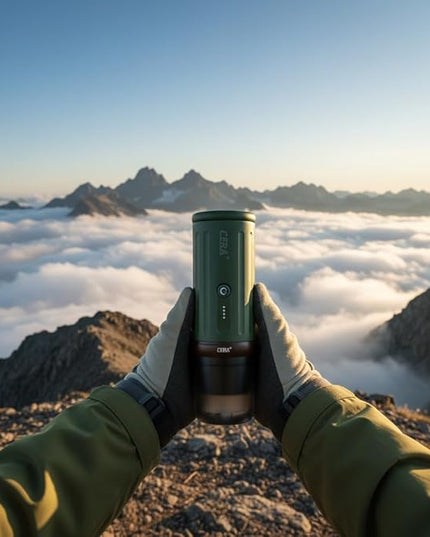 CERA+ Self-Heating Portable Espresso Machine,Up to 8 Cups per Charge & 20 Bar, 3 * 4500mAh, CERApresso Works with NS Capsules & Grounds, Electric Coffee Maker for Camping,Hiking,Office,Car,Travel