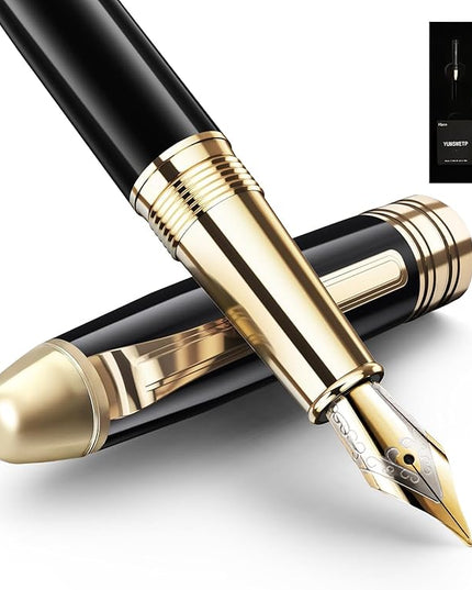 YUMSWETP Luxury Fountain Pen Gift Set For Writing Smooth, Fine Nib, Includes Refillable Ink Converter &10 Black 3.4mm Ink Cartridges Metal Pen,Journaling Fancy Pen