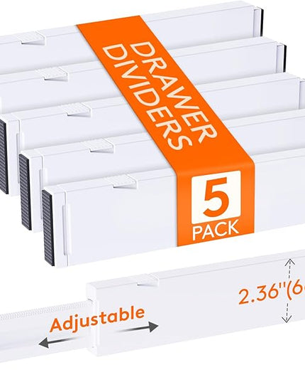 Lifewit 5 Pack Clothes Drawer Dividers 2.36" High, 11"-17" Adjustable Drawer Organizer for Clothing/Makeup, Plastic Expandable Separators in Kitchen/Dresser/Bathroom/Office Organization & Storage