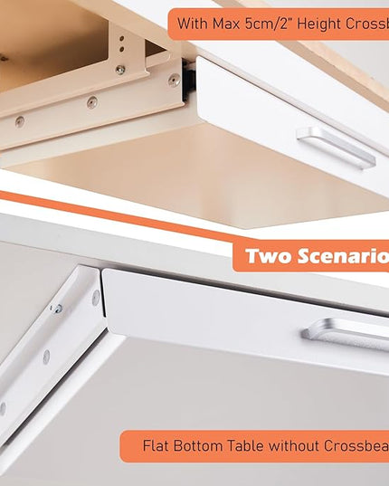 OSteed Under Desk Drawer Organizer 21" White Upgrade with Adjustable Brackets, Sliding Pull-Out Under Table Pencil Drawer, Office Standing Desk Attachment for Workbench