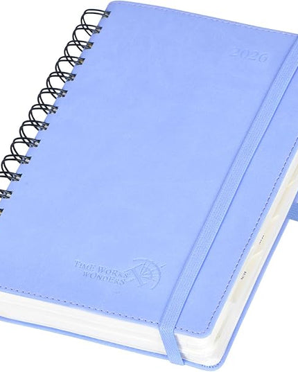 POPRUN 2026 Daily Planner One Page per Day (Medium 6'' x 8.5'') - 12 Months Calendar Appointment Book with Hourly Slots, Inner Pocket, Monthly Tabs, Pen Holder - Cornflower