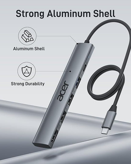 Acer USB C Hub 5 in 1 with 4K HDMI, 100W Power Delivery, 3 USB A Data Ports, USB C to HDMI Multiport Adapter for Laptop, PC, Tablet, MacBook Pro/Air, iPad Air/Pro, iMac, iPhone 15/16 Pro/Pro Max (2ft)